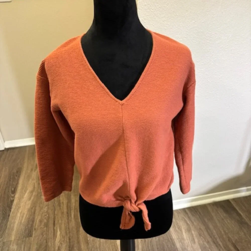 Madewell Texture & Thread Burnt Orange Y2K Tie Front Crop Top Womens XS